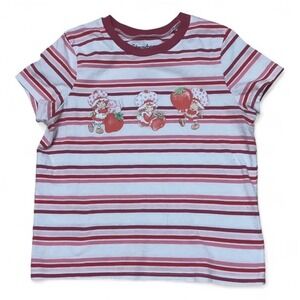 Strawberry Shortcake T Shirt‎ Girls White Pink Red Stripe Graphic Tee Size S